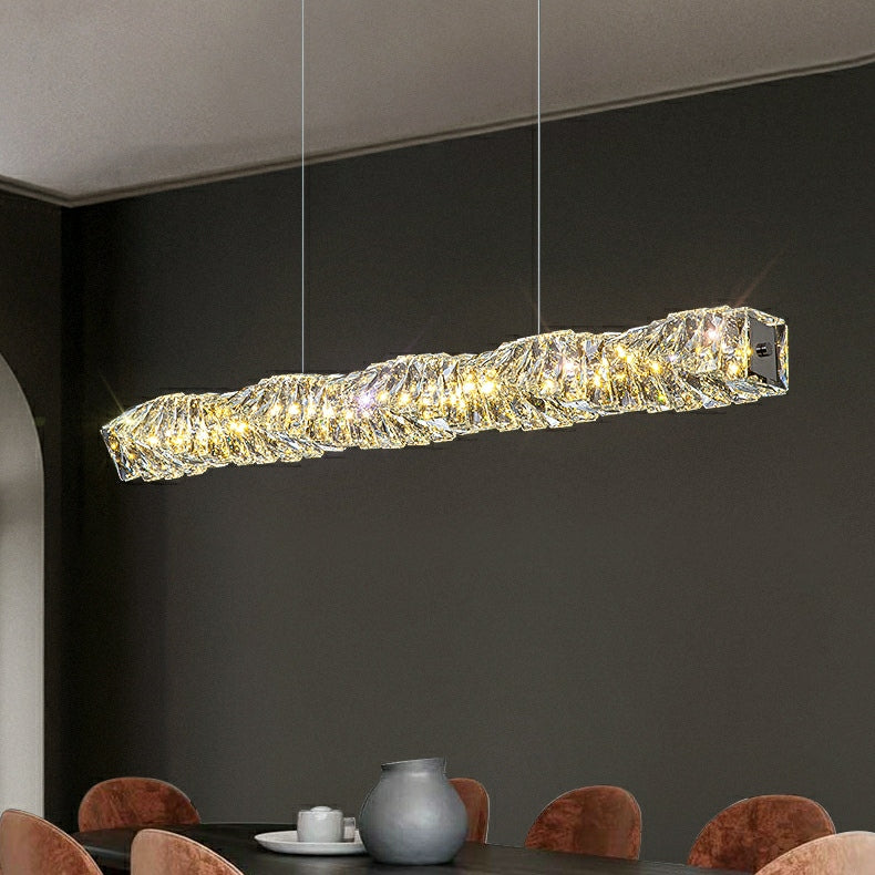 Rectangle Living/ Bedroom Flush Mounted Chandelier Long Crystal Ceiling Lighting Fixture For Dining Room