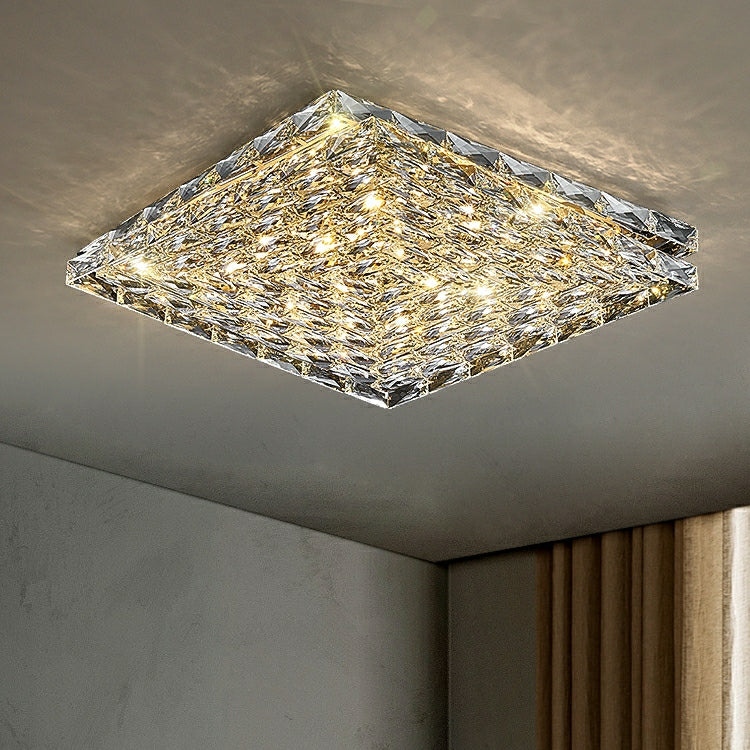 Rectangle Living/ Bedroom Flush Mounted Chandelier Long Crystal Ceiling Lighting Fixture For Dining Room