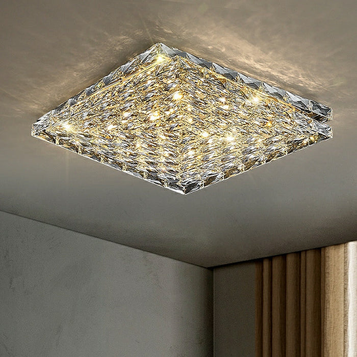 Rectangle Living/ Bedroom Flush Mounted Chandelier Long Crystal Ceiling Lighting Fixture For Dining Room