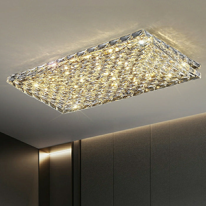 Rectangle Living/ Bedroom Flush Mounted Chandelier Long Crystal Ceiling Lighting Fixture For Dining Room