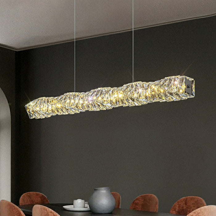 Rectangle Living/ Bedroom Flush Mounted Chandelier Long Crystal Ceiling Lighting Fixture For Dining Room