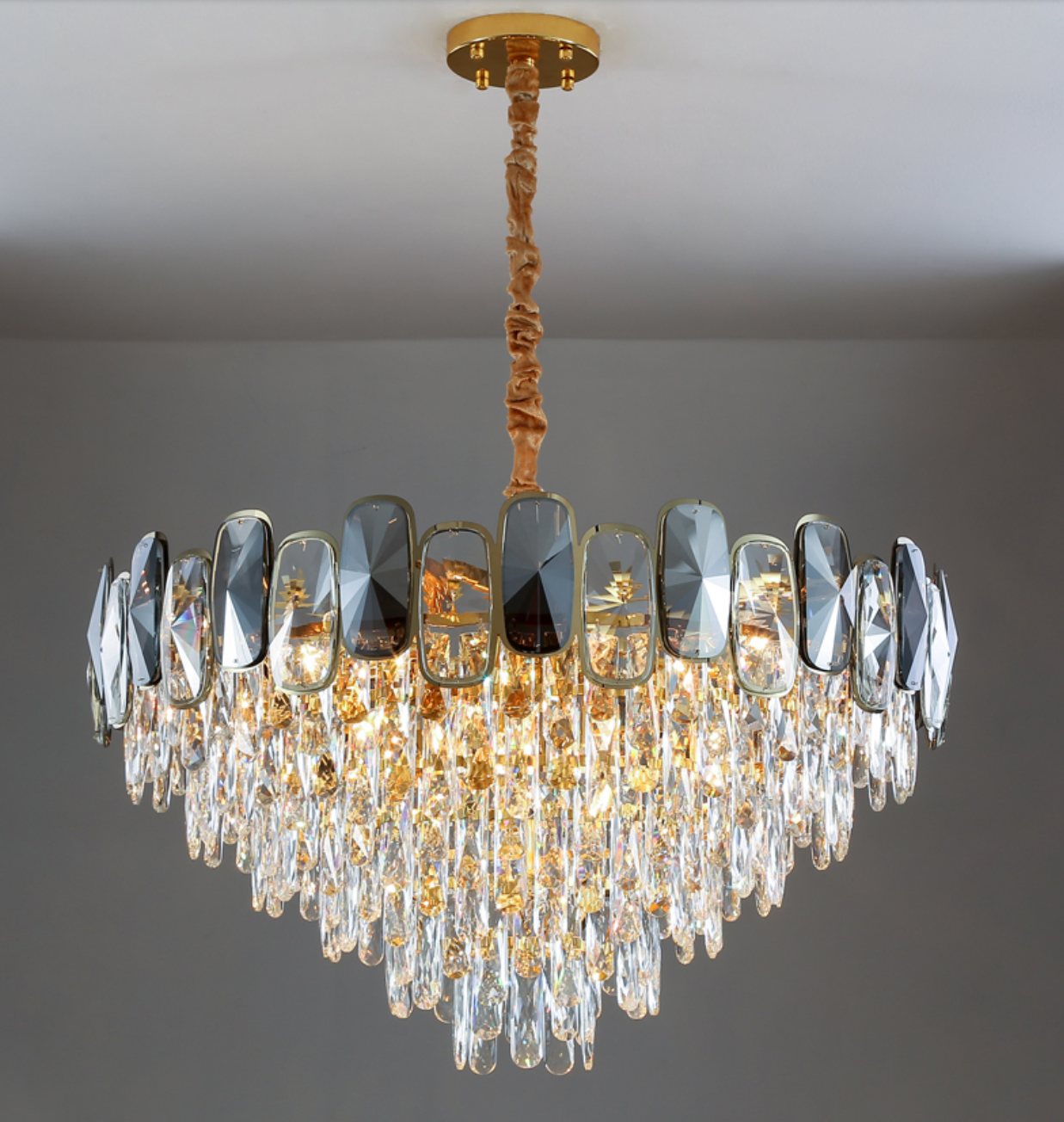 Lampadario a sospensione in cristallo rotondo/rettangolare, per soggiorno/sala da pranzo/ingresso