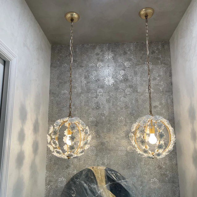 Creative Round Branch Ceramic Flower Glass Pendant Light for Living/Dining Room/Kitchen Island