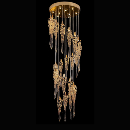 Extra Long Spiral Branch Shade Raindrop Crystal Pendant Chandelier for Staircase/Foyer/Living Room