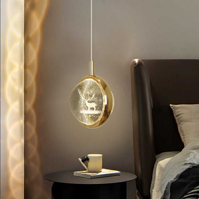 SaucerSputnikCrystalBallPendantLightForBedroomGoldFinishBedsideLampStaircaseArtShadeDecorationLightingD4.7"Deer