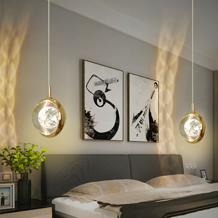 SaucerSputnikCrystalBallPendantLightForBedroomGoldFinishBedsideLampStaircaseArtShadeDecorationD4.7"globes