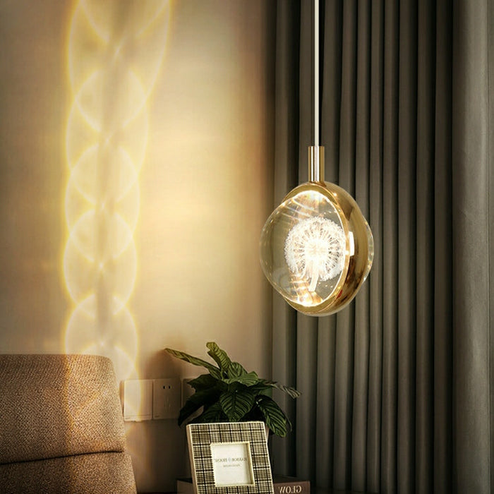 SaucerSputnikCrystalBallPendantLightForBedroomGoldFinishBedsideLampStaircaseD4.7"Dandelion