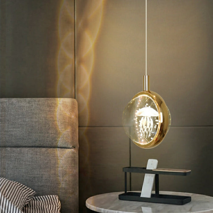 SaucerSputnikCrystalBallPendantLightForBedroomGoldFinishBedsideLampD4.7"Jellyfish