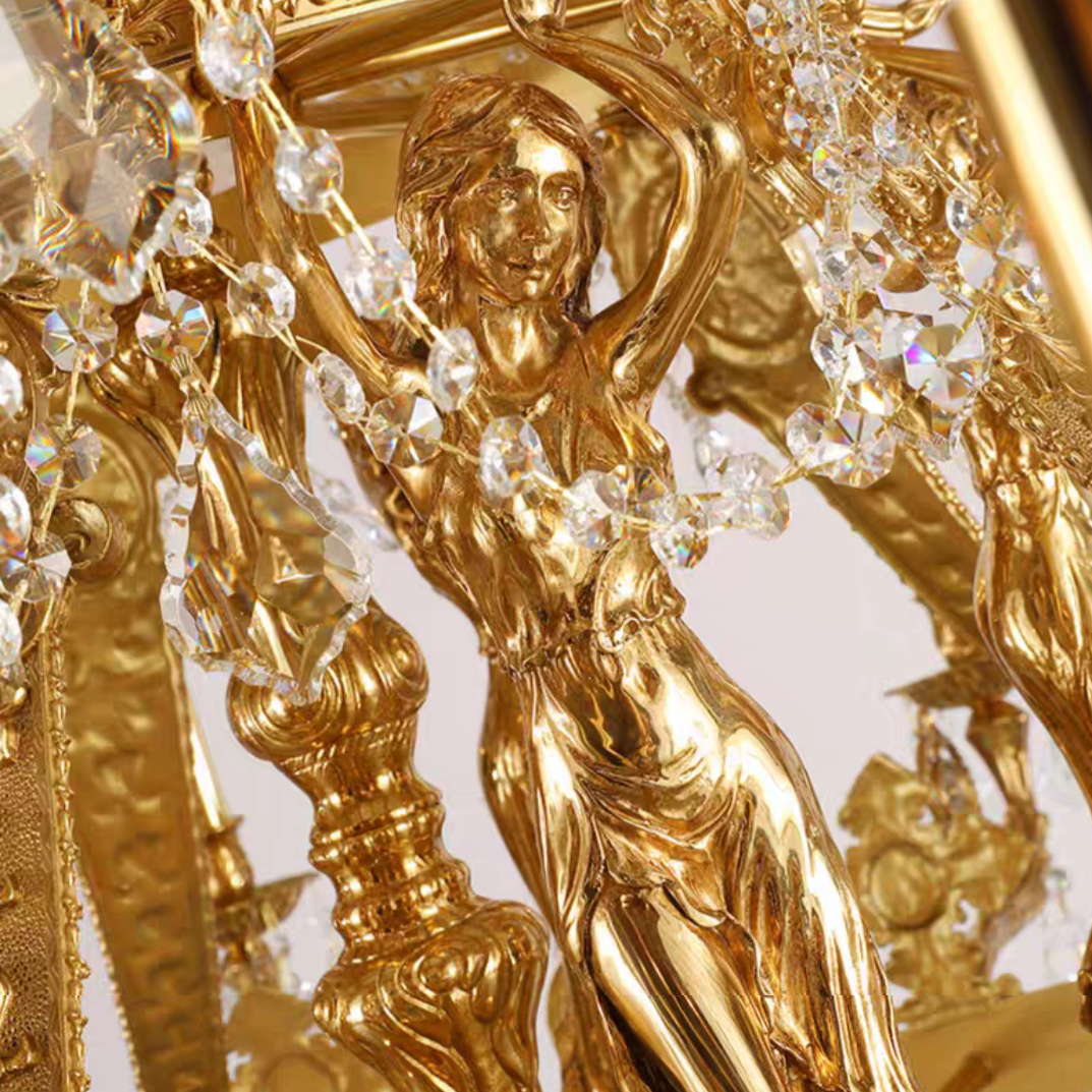 Extra Large Luxury Golden Empire Candle Raindrop Crystal Pendant Chandelier for Duplex Hall/Foyer/Stairs/Hotel Lobby
