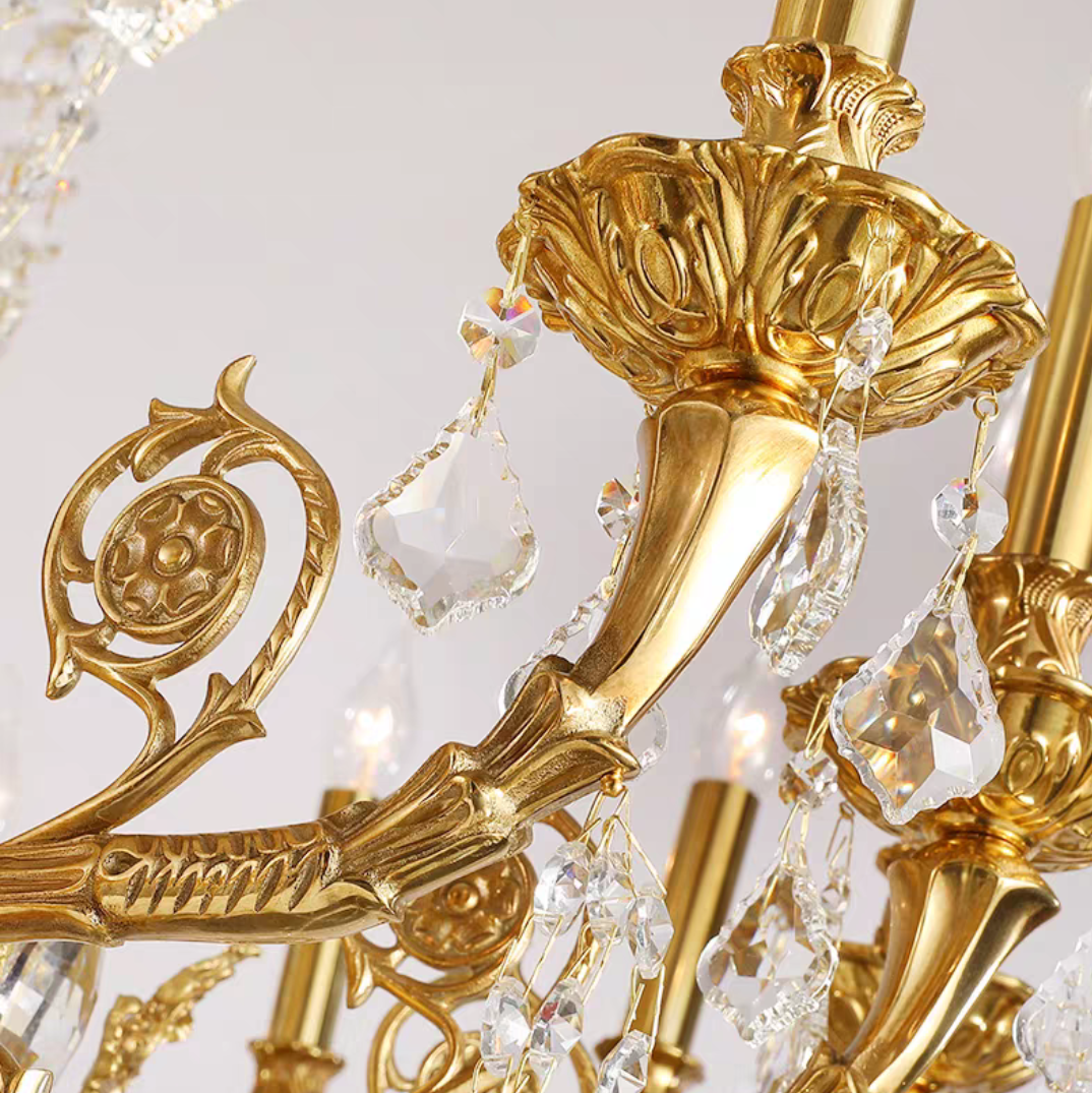Extra Large Luxury Golden Empire Candle Raindrop Crystal Pendant Chandelier for Duplex Hall/Foyer/Stairs/Hotel Lobby