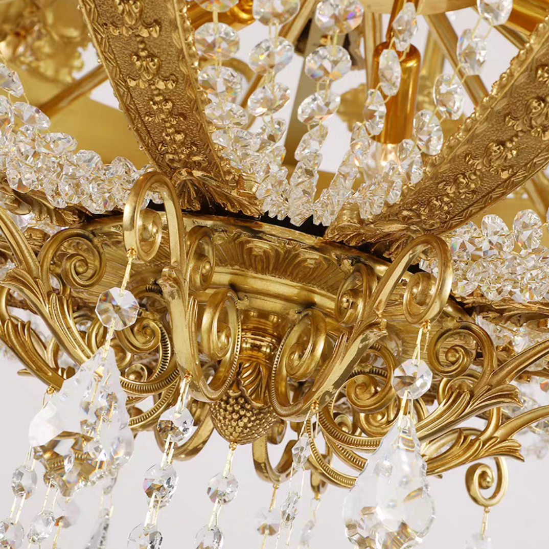 Extra Large Luxury Golden Empire Candle Raindrop Crystal Pendant Chandelier for Duplex Hall/Foyer/Stairs/Hotel Lobby