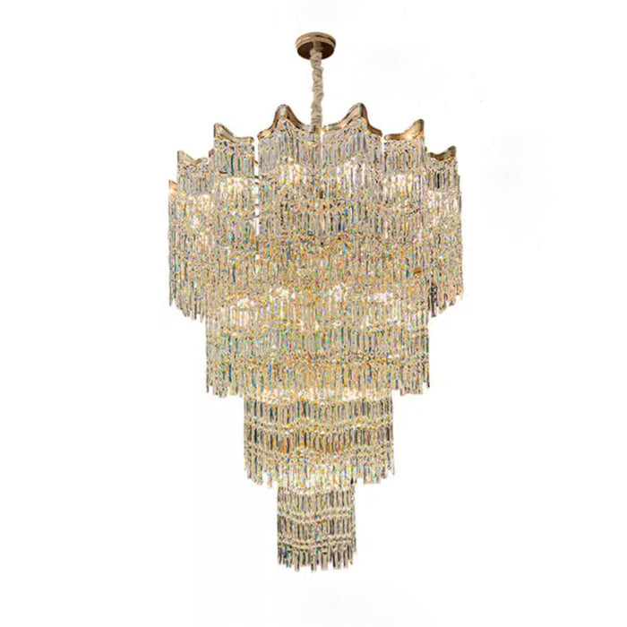 Oversized Creative Luxury Multi-layer Round Crystal Chandelier Long Hanging Light Fixture for Big Hallway/ Entryway/ Hotel Lobby
