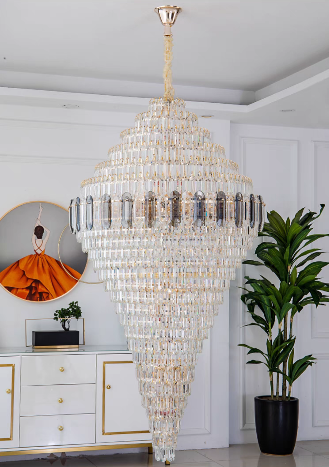Extra Large Multi-layer Honeycomb Luxury Ceiling Crystal Chandelier for Hotel Lobby/Foyer/Entryway