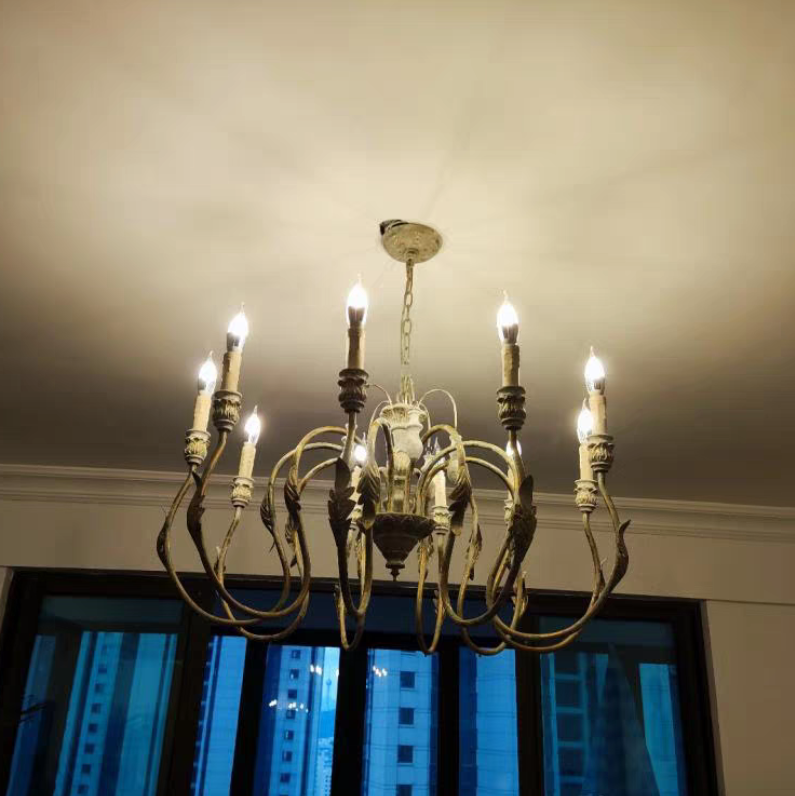 Traditional Rustic Vintage Candle Pendant Chandelier for cafe, living room, and dining room