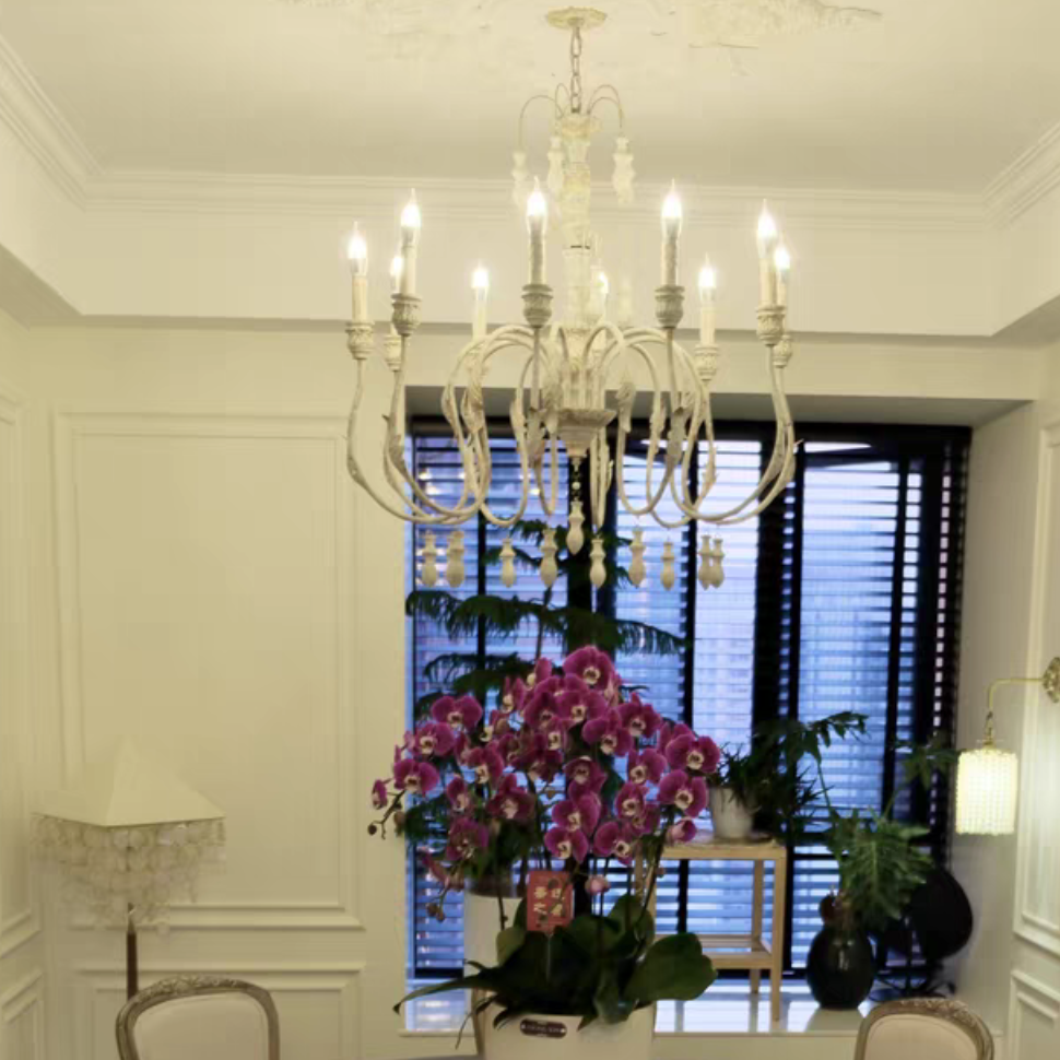 Traditional Rustic Vintage Candle Pendant Chandelier for cafe, living room, and dining room