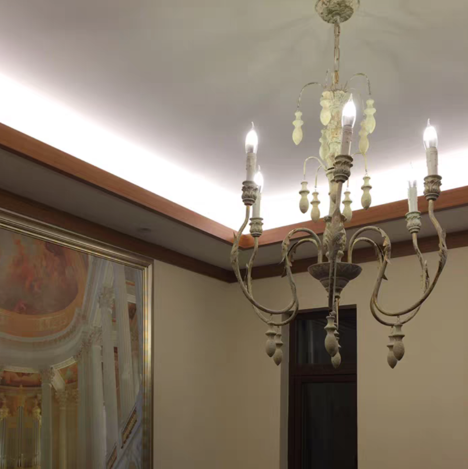 Traditional Rustic Vintage Candle Pendant Chandelier for cafe, living room, and dining room