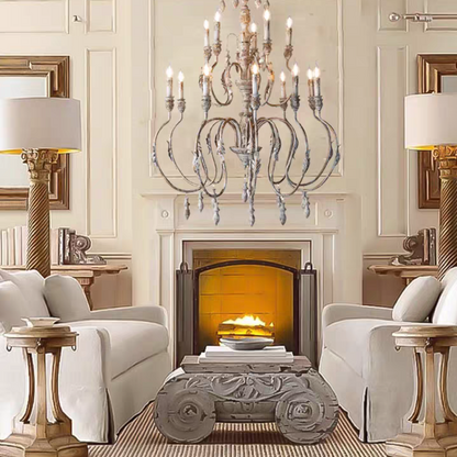 Traditional Rustic Vintage Candle Pendant Chandelier for cafe, living room, and dining room