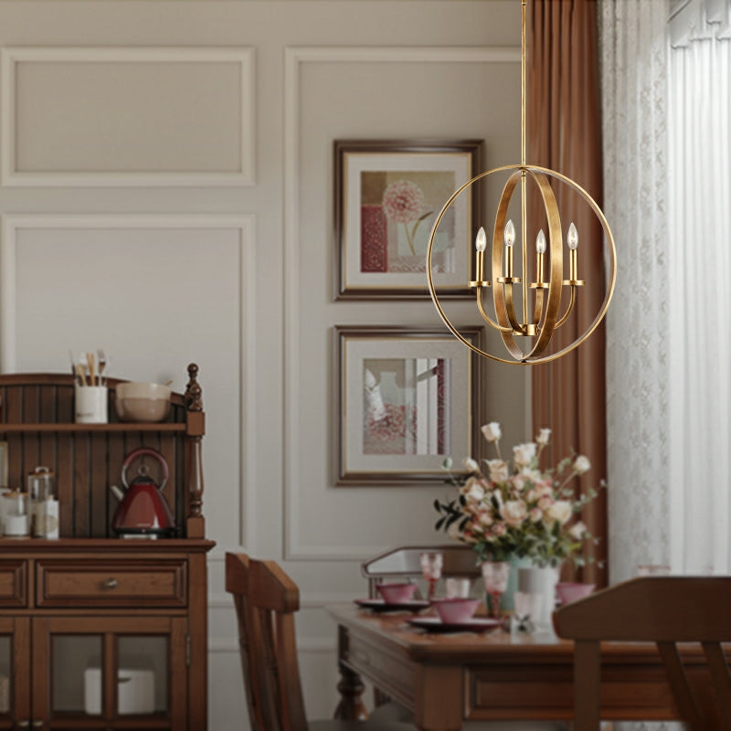 Solid 4-Light Satin Brass 22-Inch Globe Ceiling Lighting Fixture
