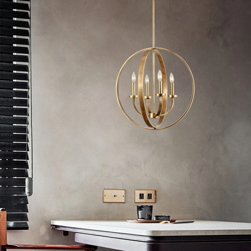 Solid 4-Light Satin Brass 22-Inch Globe Ceiling Lighting Fixture
