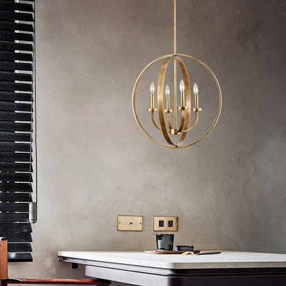 Solid 4-Light Satin Brass 22-Inch Globe Ceiling Lighting Fixture