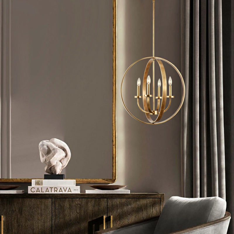 Solid 4-Light Satin Brass 22-Inch Globe Ceiling Lighting Fixture