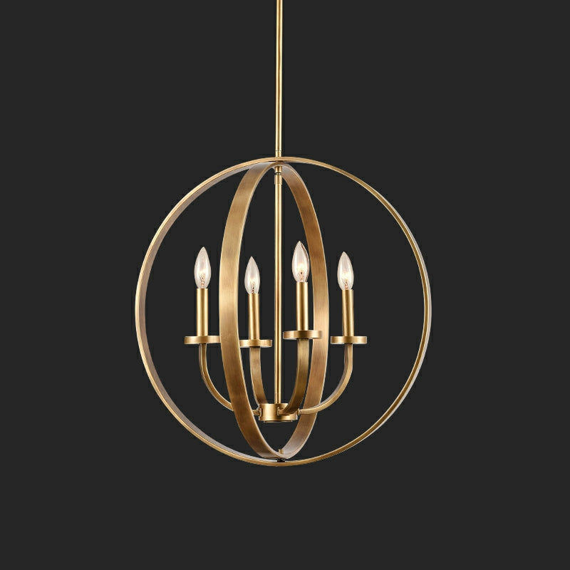 Solid 4-Light Satin Brass 22-Inch Globe Ceiling Lighting Fixture