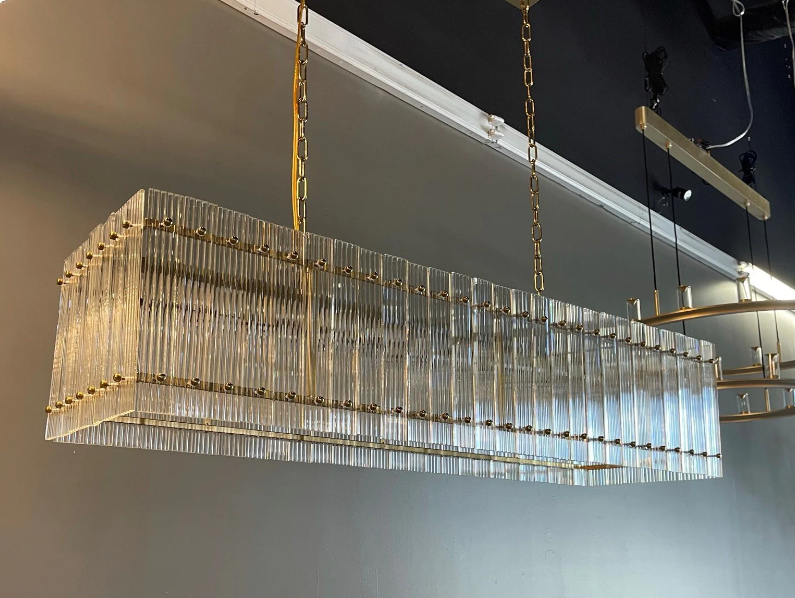 Oversized Modern Minimalist Rectangular Crystal Tile Pendant Chandelier for Dining Room/Kitchen Island