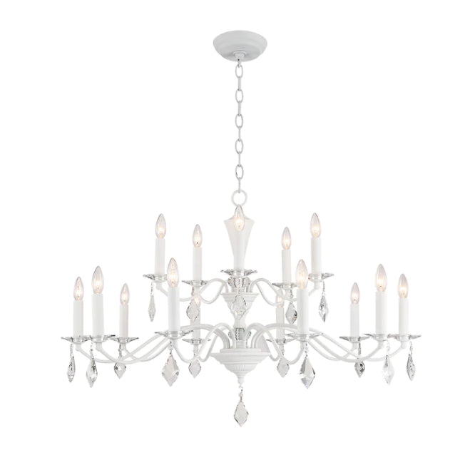 Traditional Minimalist Tiers Candle Branch Raindrop Crystal Pendant Chandelier for Living/Dining Room