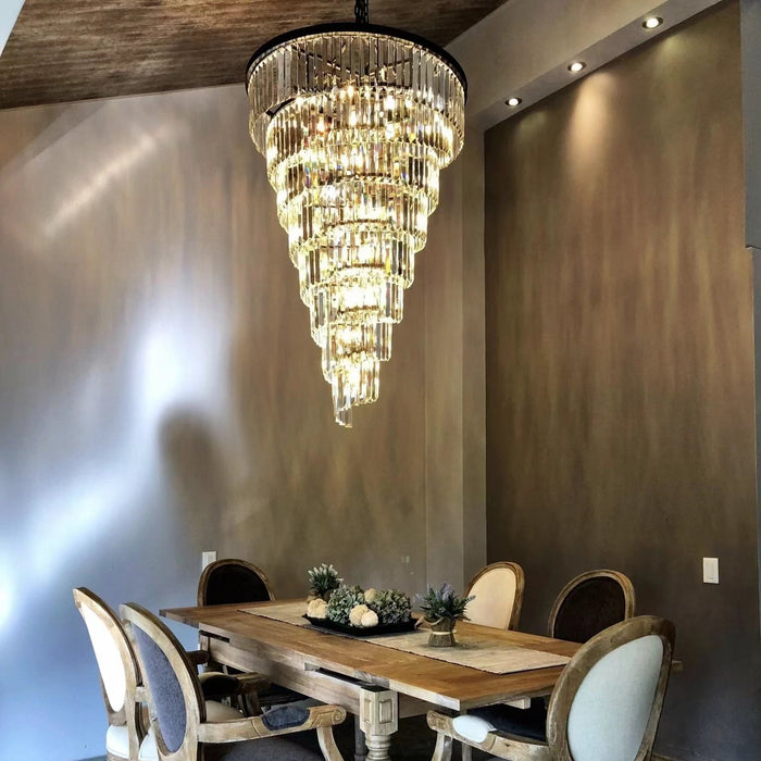 Extra Large Spiral Crystal Chandelier Multi Tiered Round Ceiling Light Restoration Hardware Helix  Elk Home Palatial