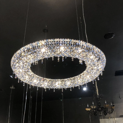 Oversized Modern Round Ring Crystal Pendant Chandelier for Living/Dining Room/Entryance