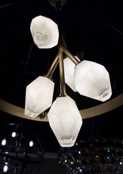 Modern Art Brass Branch Ring Crystal Stone Pendant Flower Chandelier for Bedroom/Dining Room