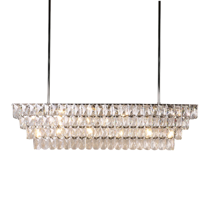 Oversized Luxury 4 Tiers Rectangle Crystal Pendant Chandelier for Living/Dining Room/Kitchen Island