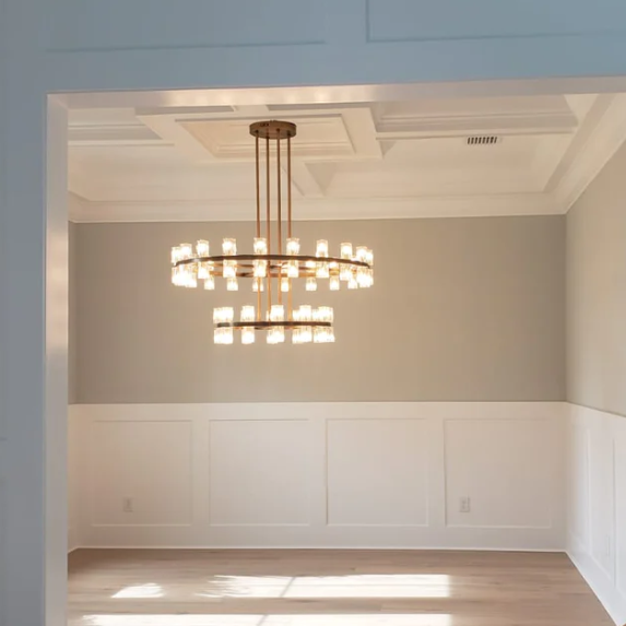 Oversized Round 2 Layers Crystal Pendant Brass Rings Chandelier for Foyer/Living/Dining Room