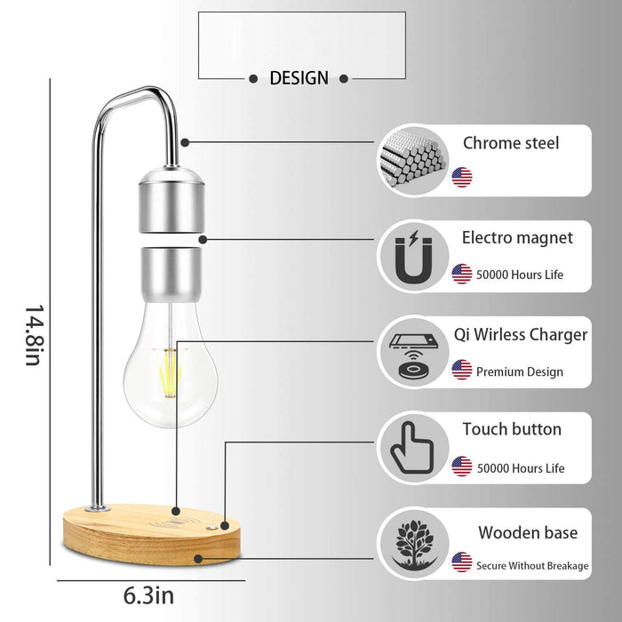 Magnetic Levitating Floating Wireless LED Light Bulb with Wireless Charger