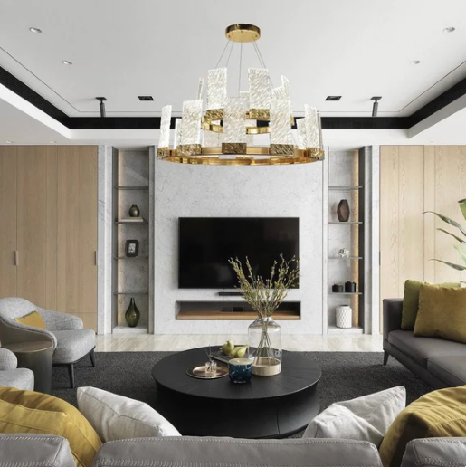 Aimee 2-Tier Round LED Luxurious Glass Chandelier ,chandelier,chandeliers,round,ring,round ring,circle,ceiling,gold,crystal,tiers,layers,metal,living room,dining room,bedroom,foyer,hallway,entrys,home office