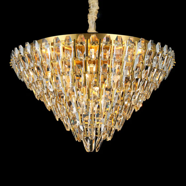Modern Light Luxury Round Multi-tier Crystal Pendant Chandelier for Living/Dining Room