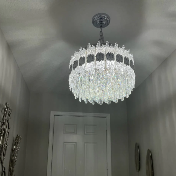Modern Luxury Round Crystal Rods Pendant Chandelier for Living/Dining Room/Entryance