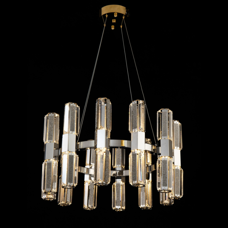 Lampadario moderno di lusso con pendenti in cristallo a strati rotondi per soggiorno/ingresso/ingresso