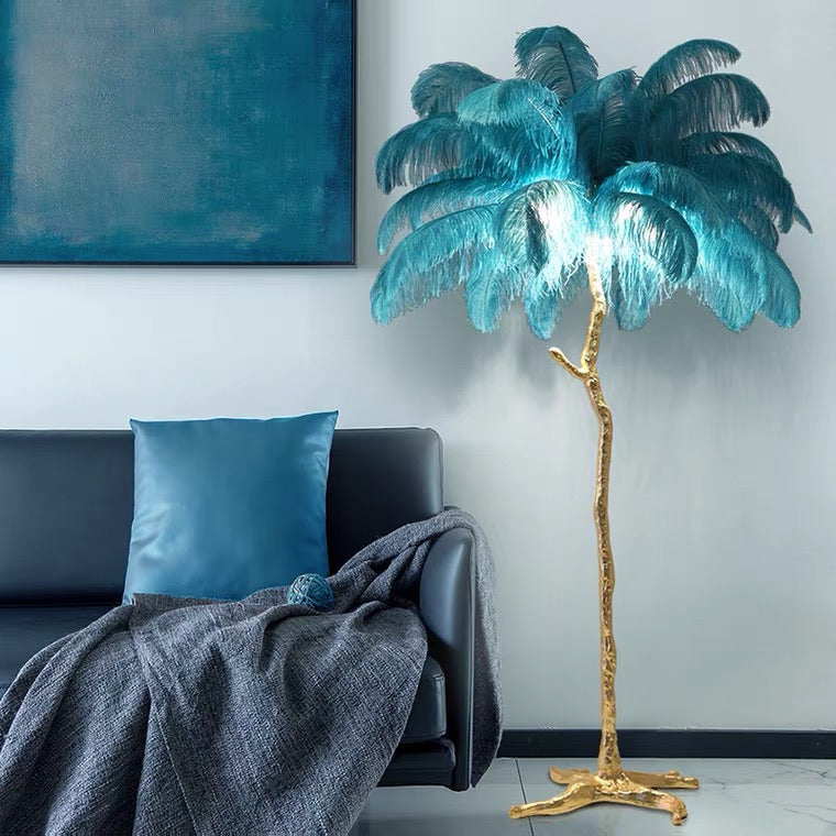 Ostrich Feather Floor Lamp Living Room Pure Copper Luxury Tree-Shaped Decoration Light