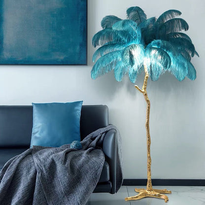 Ostrich Feather Floor Lamp Living Room Pure Copper Luxury Tree-Shaped Decoration Light