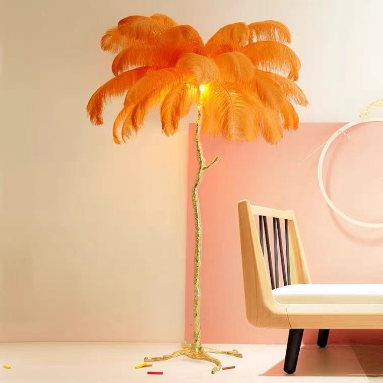 Ostrich Feather Floor Lamp Living Room Pure Copper Luxury Tree-Shaped Decoration Light