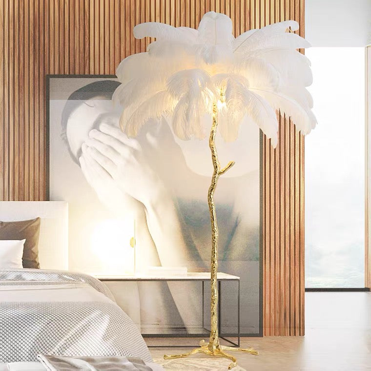 Ostrich Feather Floor Lamp Living Room Pure Copper Luxury Tree-Shaped Decoration Light
