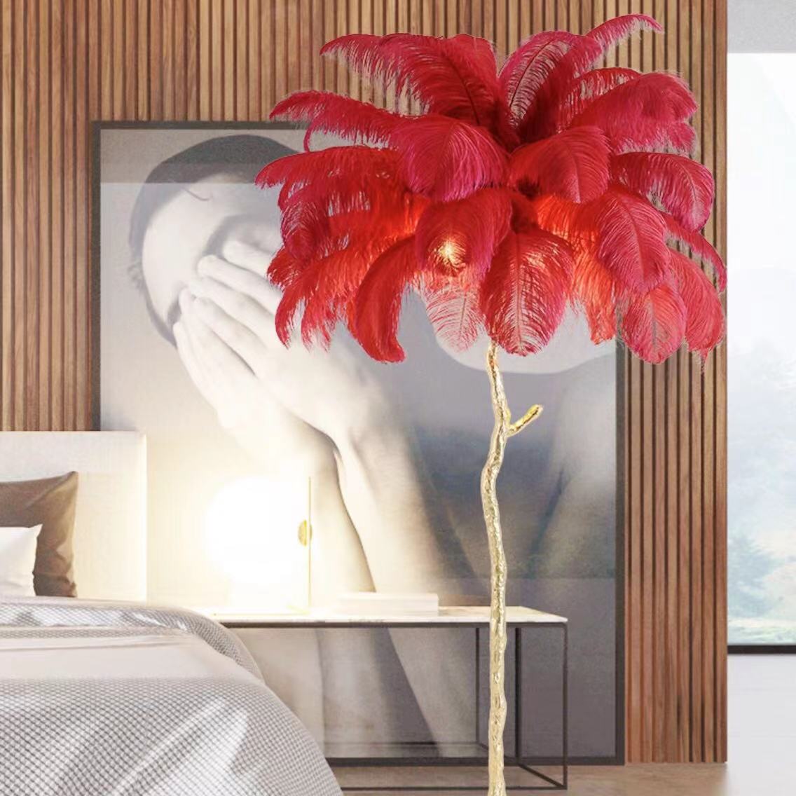 Ostrich Feather Floor Lamp Living Room Pure Copper Luxury Tree-Shaped Decoration Light