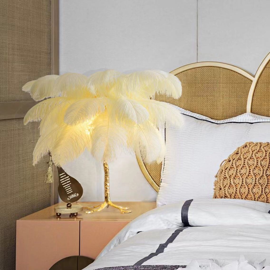 Ostrich Feather Floor Lamp Living Room Pure Copper Luxury Tree-Shaped Decoration Light