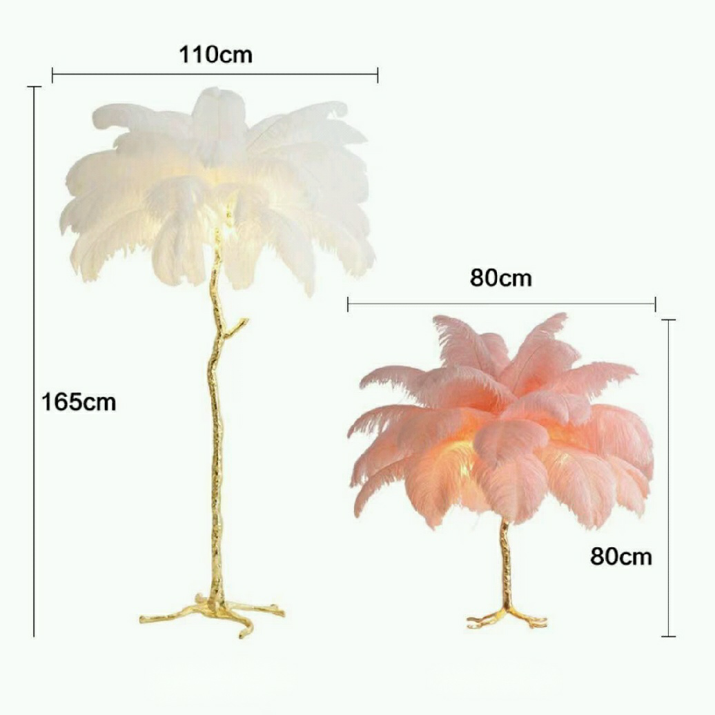 Ostrich Feather Floor Lamp Living Room Pure Copper Luxury Tree-Shaped Decoration Light
