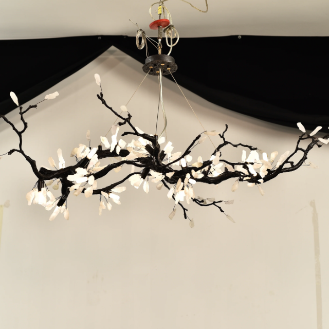 Creative Extra Large Flower Branch Light Natural Crystal Pendant Chandelier for Dining/Living Room