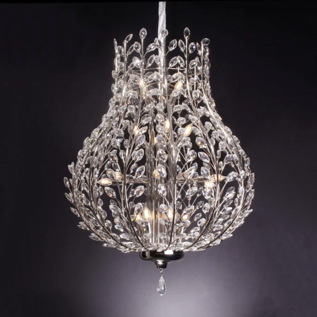 Luxury Chrome Branch Candle Crystal Pendant Leaf Chandelier for Living/Dining Room/Entryance