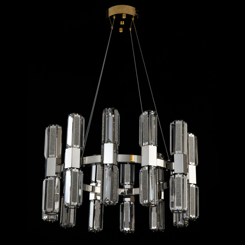 Lampadario moderno di lusso con pendenti in cristallo a strati rotondi per soggiorno/ingresso/ingresso