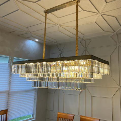 Rectangle Light Luxury Layers Crystal Pendant Ceiling Chandelier for Living/Dining Room