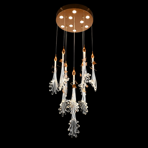 WAVE CLUSTER FLOWER GLASS PENDANT CHANDELIER,chandelier,chandeliers,glass,flush mount,ceiling,water splash shape,flower,clear glass,foyer,entryance,living room,dining room,bedside